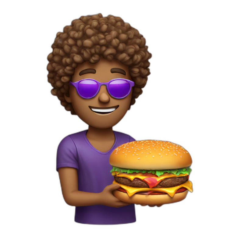 curly-hair-purple-guy-round-sunglasses | AI Emoji Generator