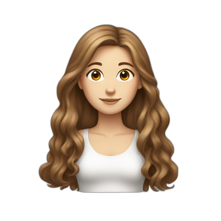 white Girl with brown long wave hair | AI Emoji Generator