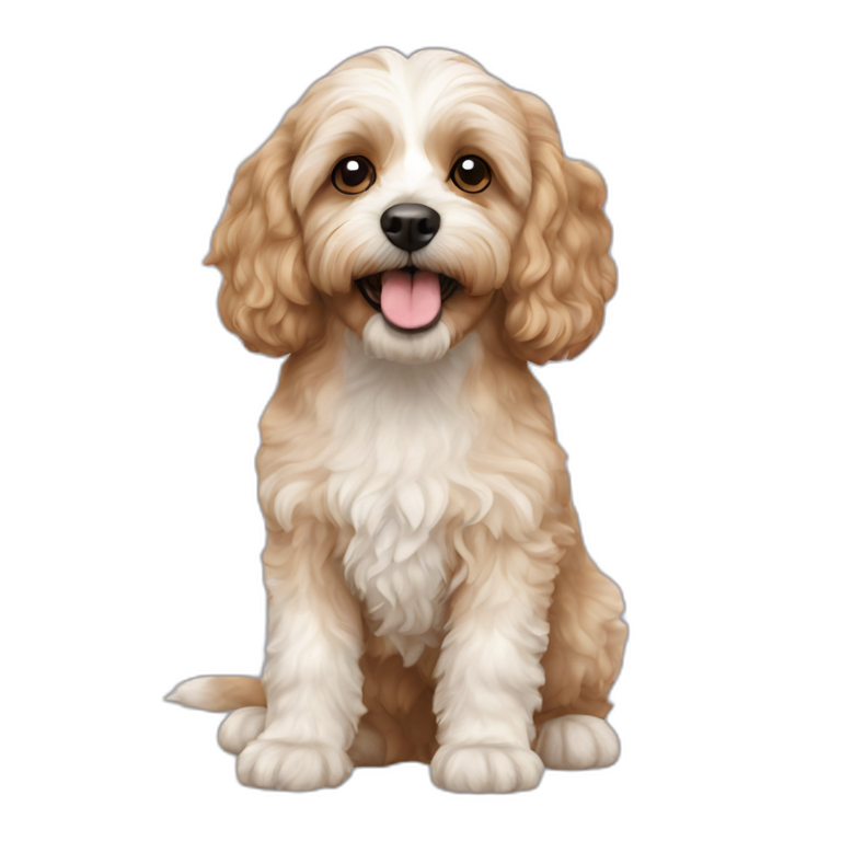 Brown Cavapoo with white mouse | AI Emoji Generator