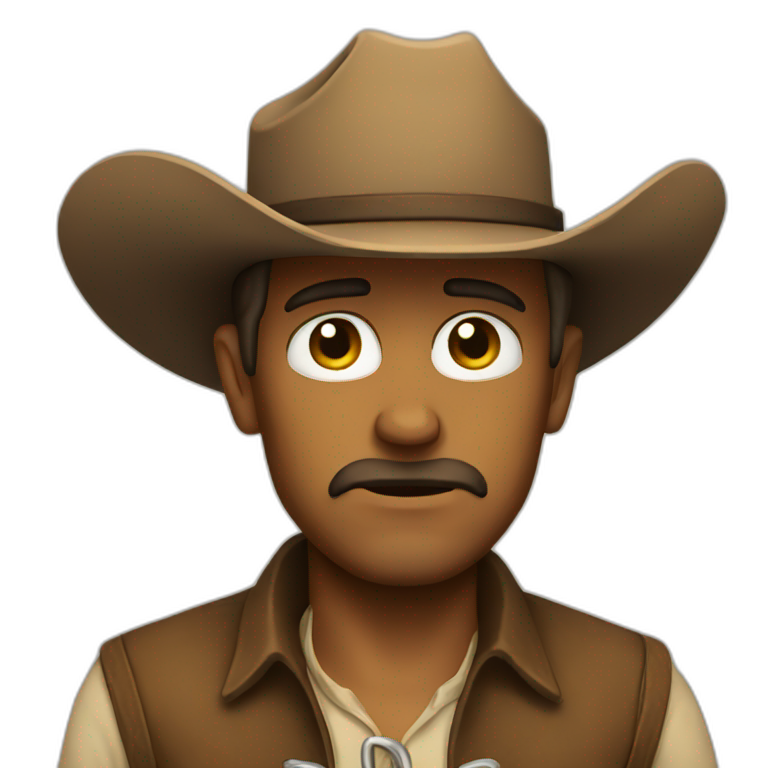 cowboy emoji holding fake face sign while actually sad | AI Emoji Generator