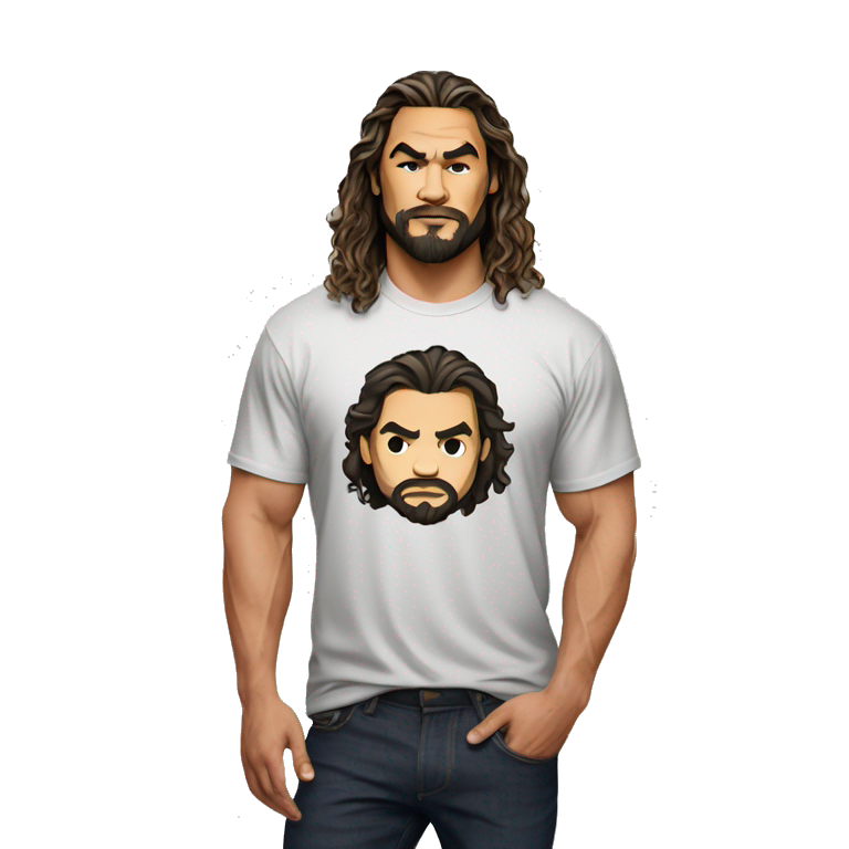 realistic jason momoa wearing tee | AI Emoji Generator