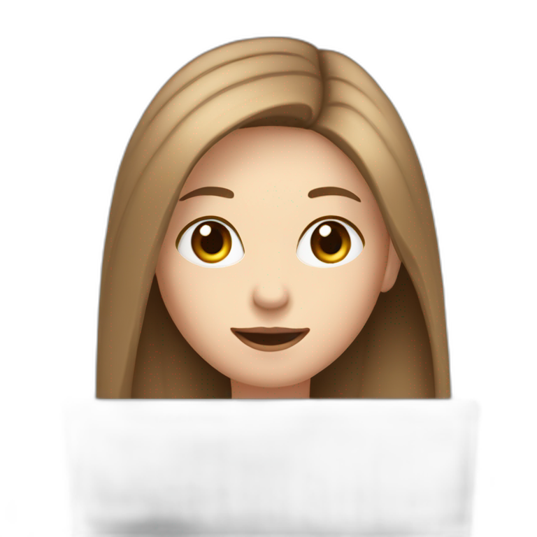 Woman With Pale Skin And Brown Long Straight Hair Holding A Laptop And A Coffee Mug Ai Emoji 0301