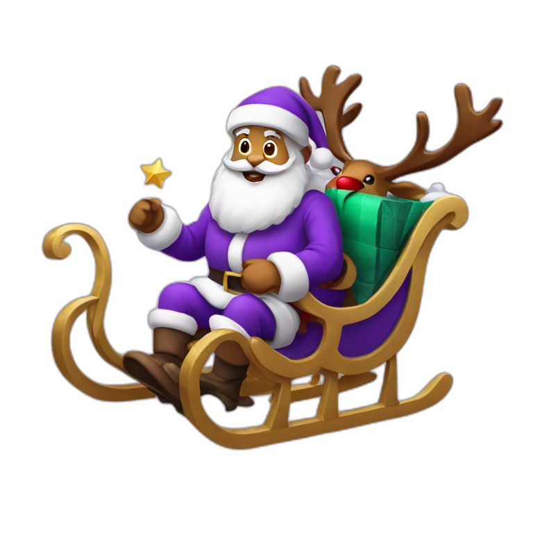 Santa Claus flies on a sleigh with reindeer | AI Emoji Generator