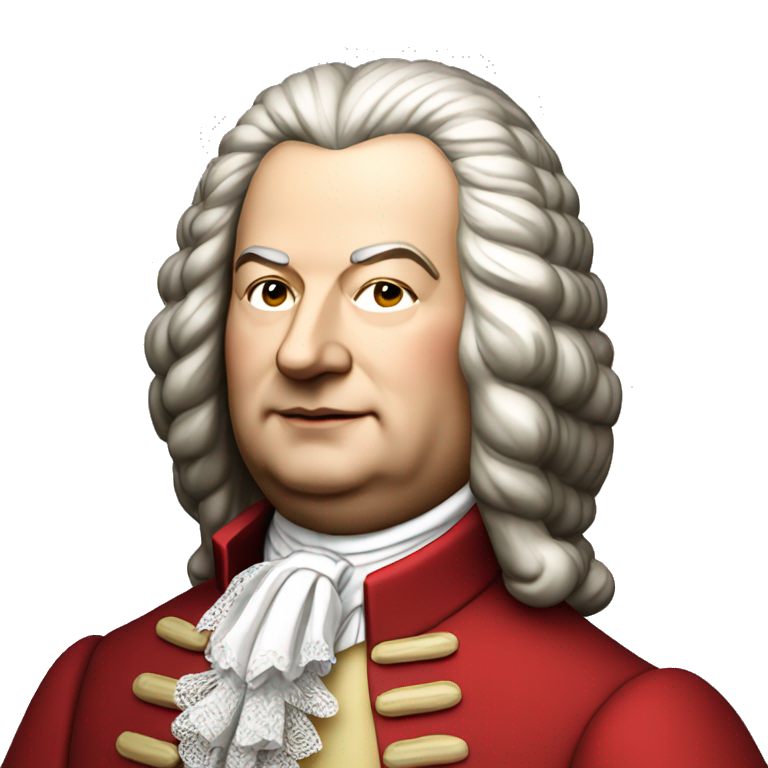 johann sebastian bach standing with red jacket smiling | AI Emoji Generator