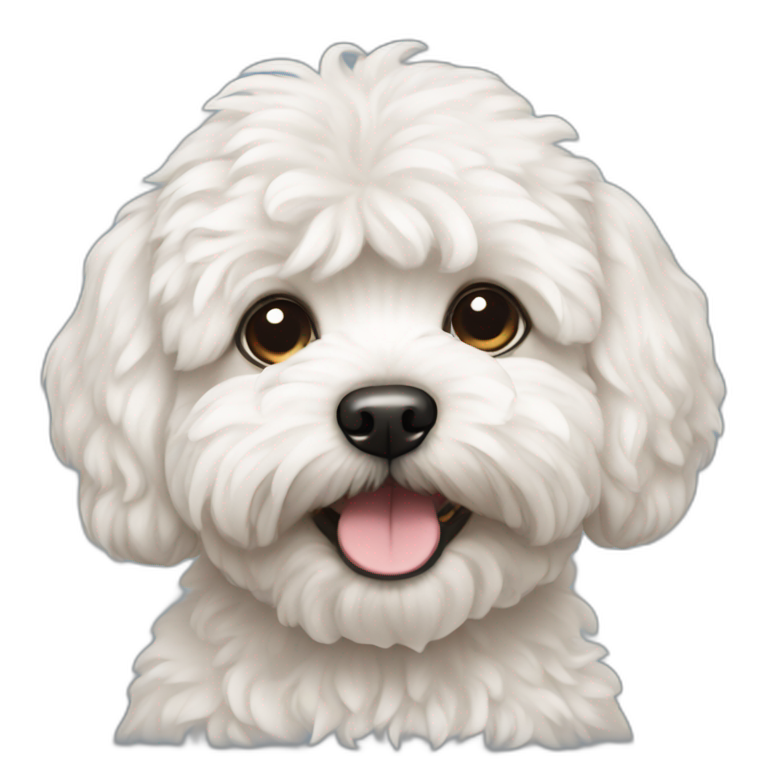 milky brown maltipoo dog playing with a blue ball | AI Emoji Generator