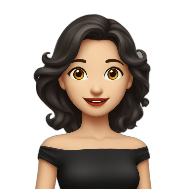 young-woman-black-long-red-hair-dark-eyes-smile | AI Emoji Generator