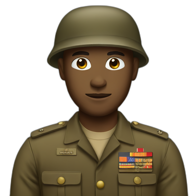 smiling soldier in camouflage outfit | AI Emoji Generator