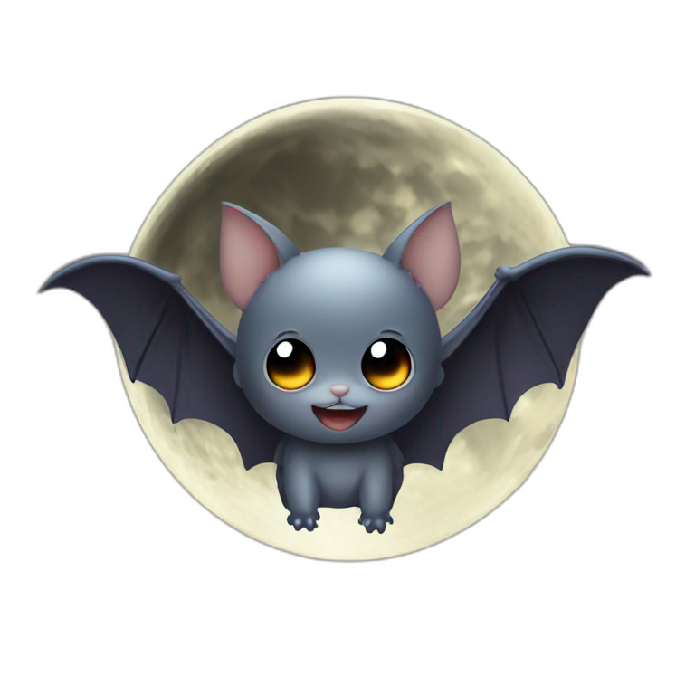 black happy baby bat wings in front of moon | AI Emoji Generator