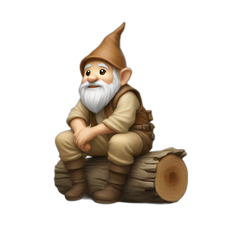 Side View Of Gnome With Light Tan Pants Squatting On Top Of Small Brown