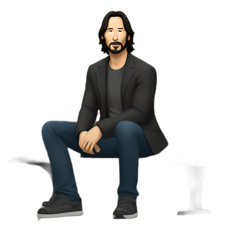 Bench With Keanu Reeves Sitting At Left Corner Looking At The Ground 