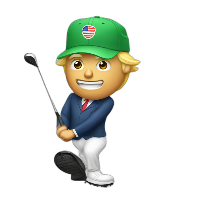 Donald trump swinging a golf with hat | AI Emoji Generator