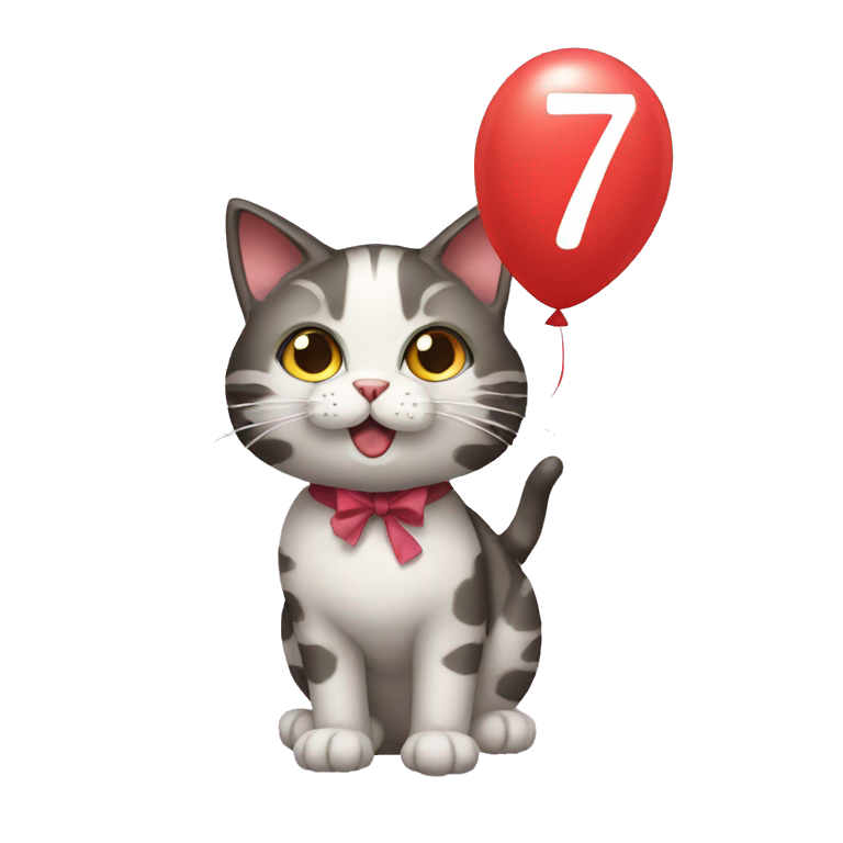 cat climbing on a balloon shaped like the number 7 | AI Emoji Generator