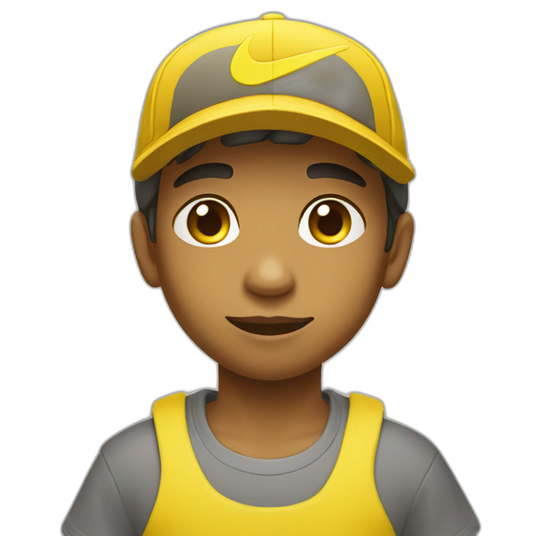 Morocho boy in yellow attire with a yellow Nike cap 🌟. | AI Emoji Generator