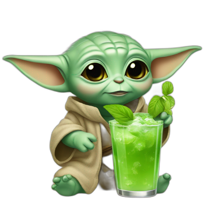 baby Yoda drinking a Pina colada | AI Emoji Generator