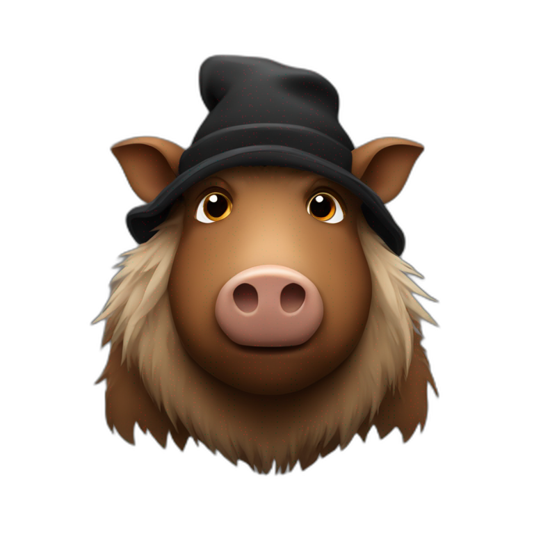 Really Sad Brown Boar In A Black Winter Hat 