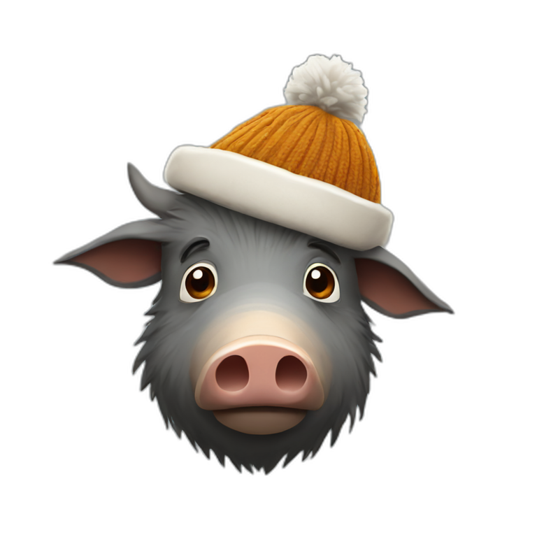 fullface sad brown boar with stubble in a black winter hat | AI Emoji ...