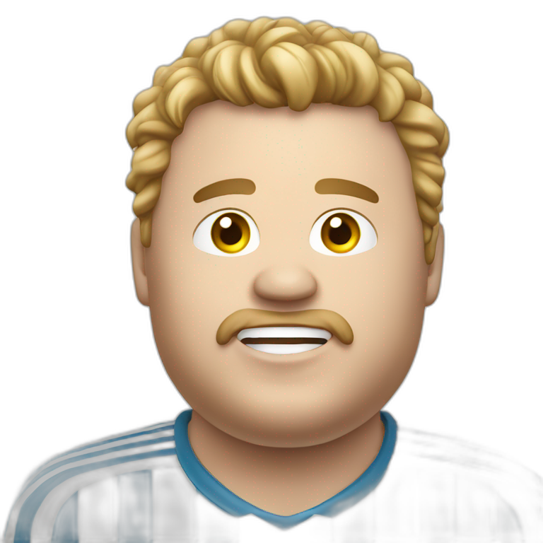 obese white man play soccer. argentina uniform. | AI Emoji Generator