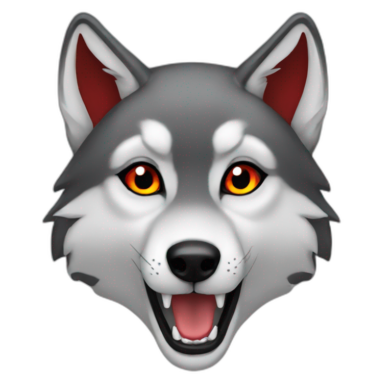 beast fangs red wolf, black glowing eyes | AI Emoji Generator