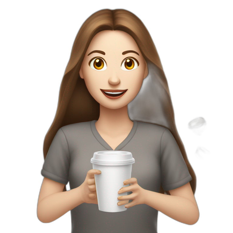 Woman With Brown Hair And Pale Skin Juggling With Coffee Cups And Laptops Ai Emoji Generator 9213