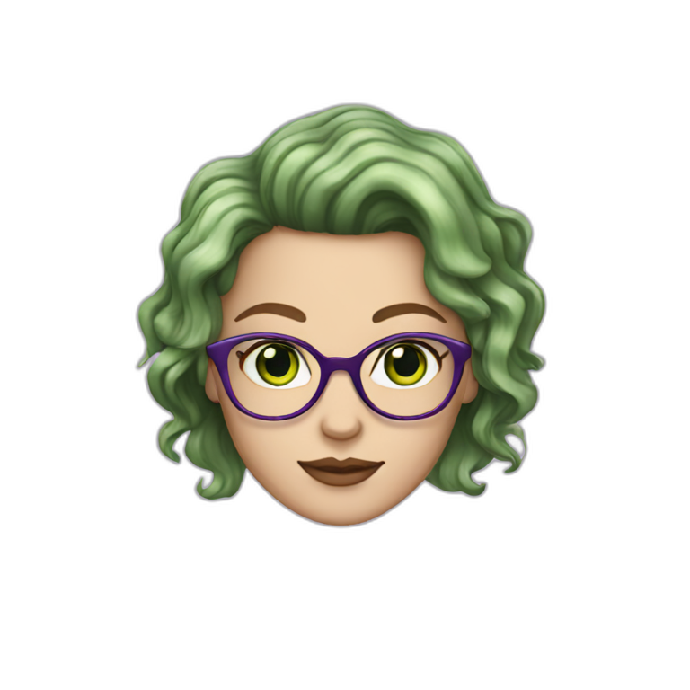 White Girl Purple Wavy Hair Green Eyes Square Glasses Ai Emoji Generator 3994