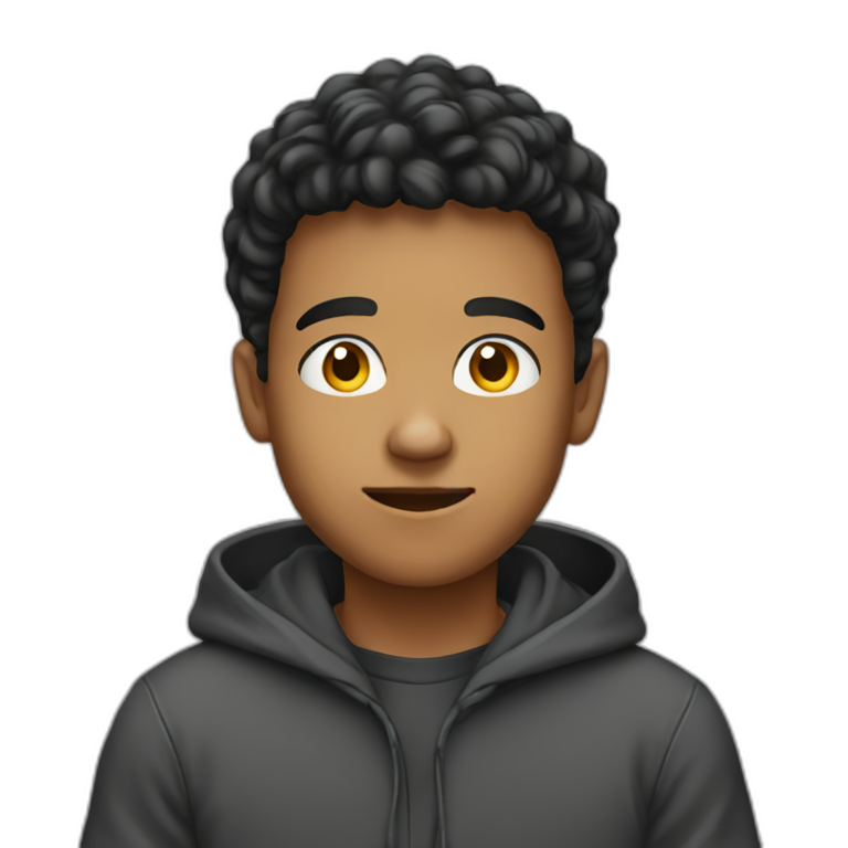 13 Year old kid with brown hair with blue hoodie | AI Emoji Generator