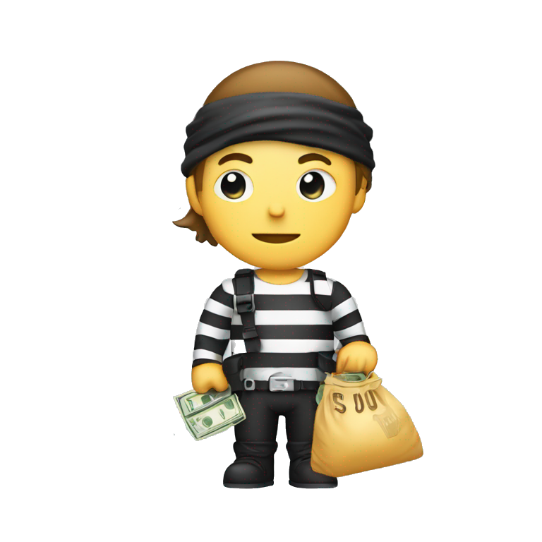 robber wearing criminal striped shirt, a black hat, holding a money ...