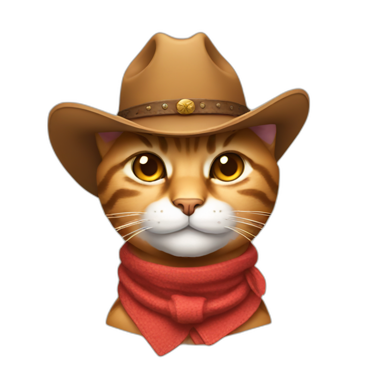 Orange cat with cowboy hat and bandana | AI Emoji Generator