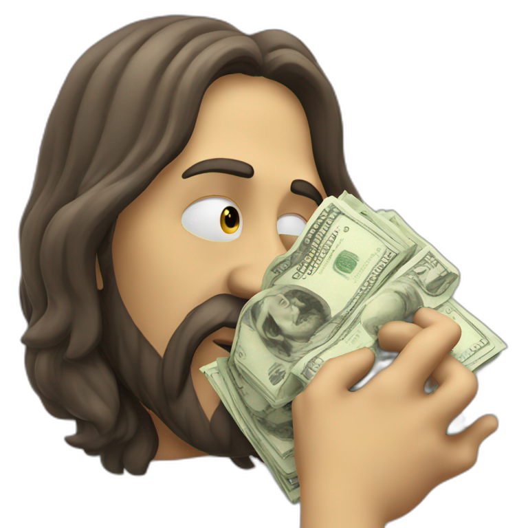 jesus wiping his face with money | AI Emoji Generator