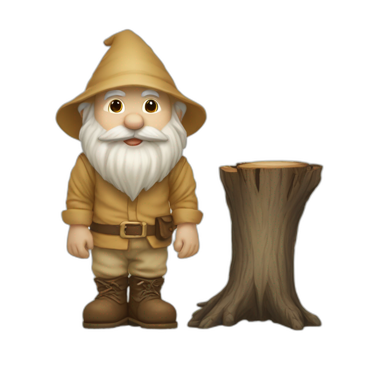 Side View Of Gnome With Light Tan Pants Squatting On Top Of Small Brown