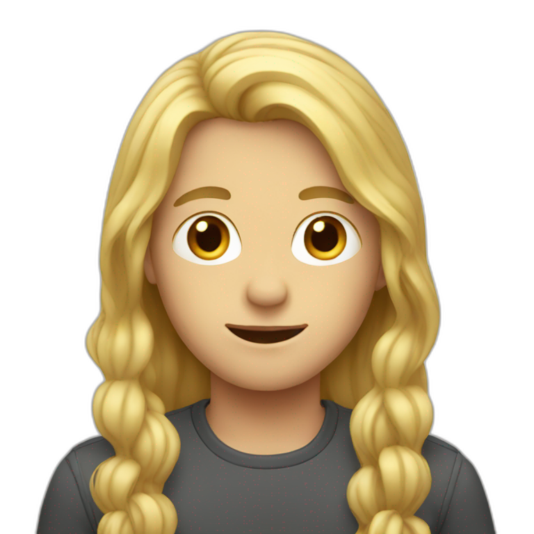 Man with long blond hair sitting in chair | AI Emoji Generator