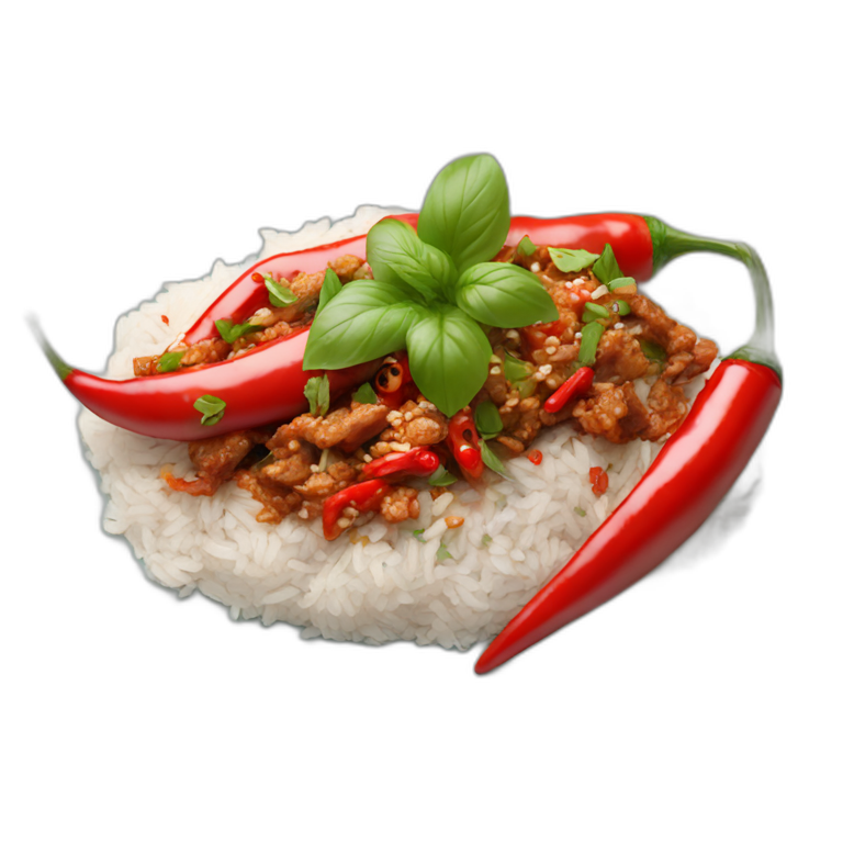 Thai chilli pork basil and rice AI Emoji Generator