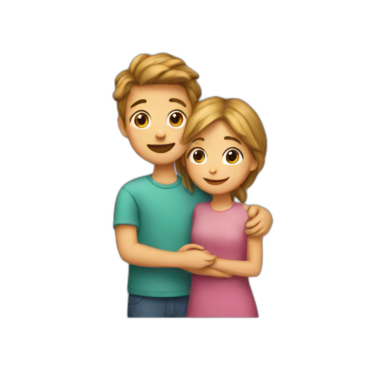 White-CatGirl-hugging-boy | AI Emoji Generator