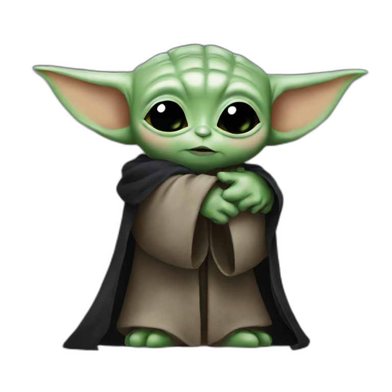 Orange cat with lightsaber and baby yoda hugging | AI Emoji Generator