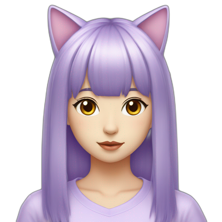 light-purple-blunt-bangs-mullet-hair-cat-ear-japanese-girl | AI Emoji ...