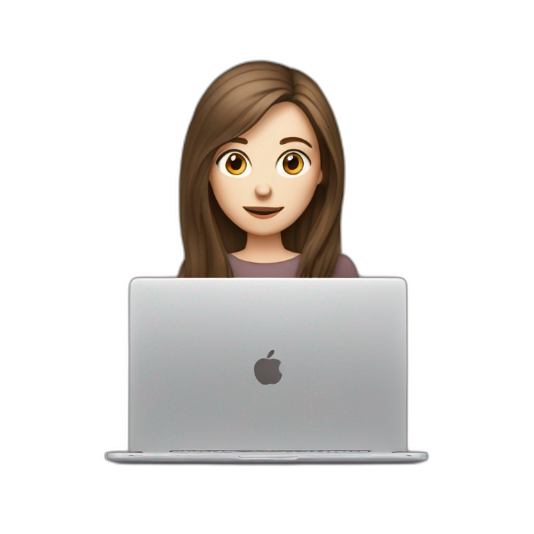 Woman With Pale Skin And Brown Long Straight Hair Holding A Laptop And A Coffee Mug Ai Emoji 9514