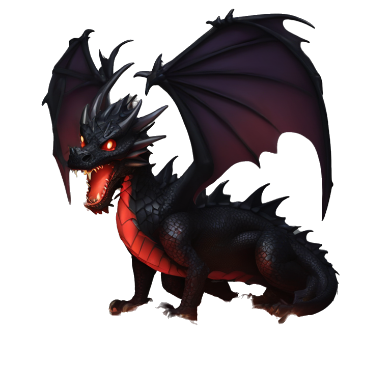 Black dragon breathing red flames, covered in thorned roses, surrounded ...