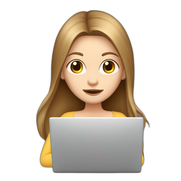 arctic laptop woman with brown hair and pale skin | AI Emoji Generator