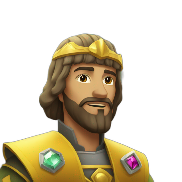 Saladin with gems and green salad in his hands | AI Emoji Generator