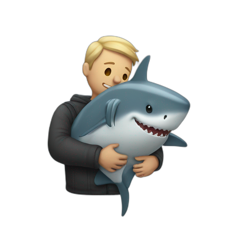 Man hugging a shark | AI Emoji Generator