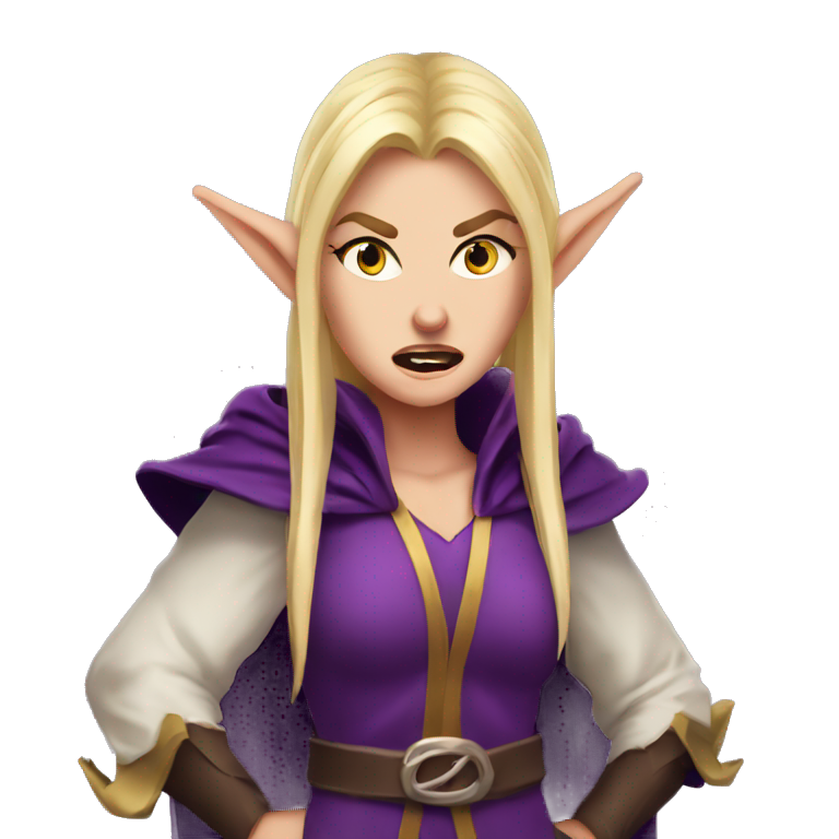 Enraged Angry Noble Female Elf With Elf Ears And Blonde Hair And Purple Robes Ai Emoji Generator 
