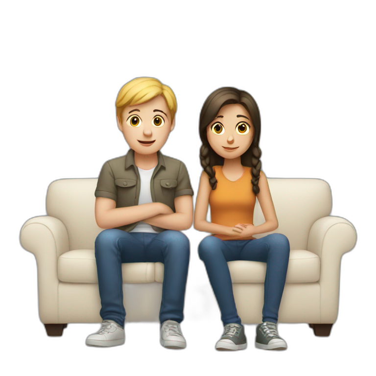 Boy And Girl Sit On Couch 