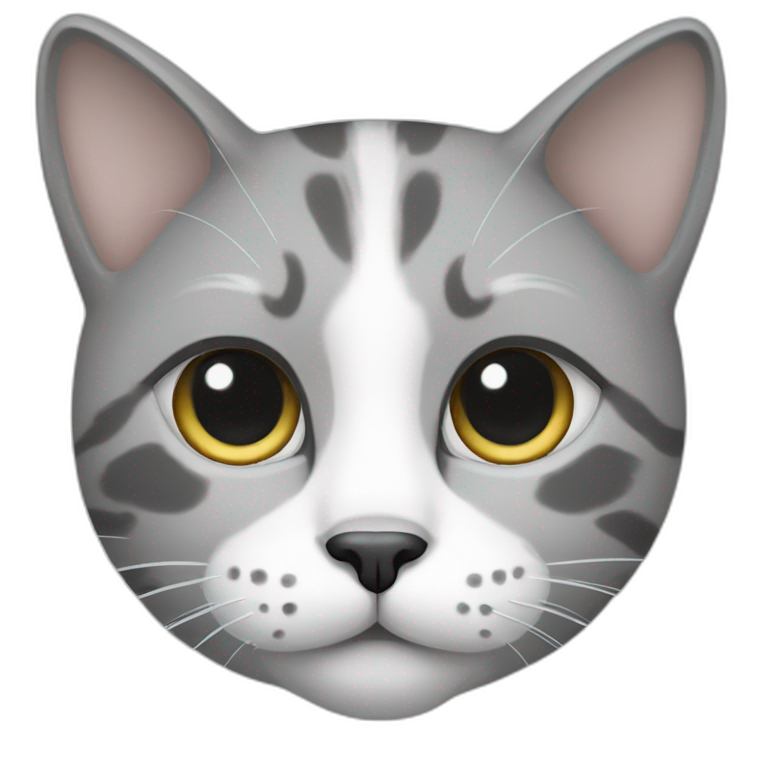 Grey cat with black stripes and white triangle on nose | AI Emoji Generator