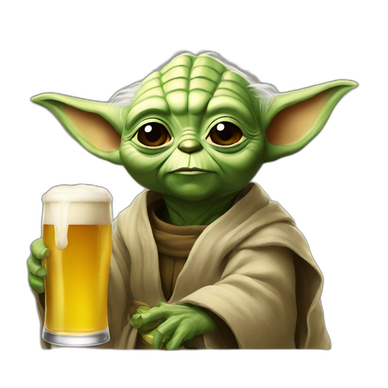 Yoda drinking a beer | AI Emoji Generator