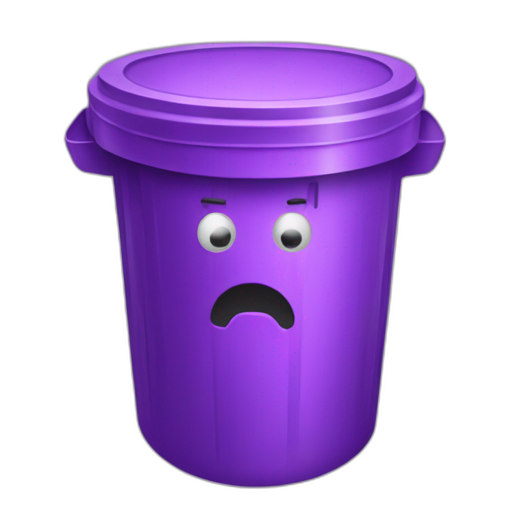 a silver trash bin, smiley face, purple brain | AI Emoji Generator