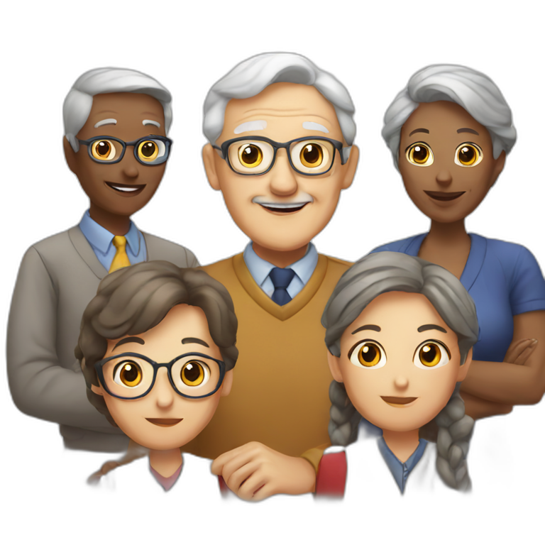 Seniors together with older lady teacher | AI Emoji Generator