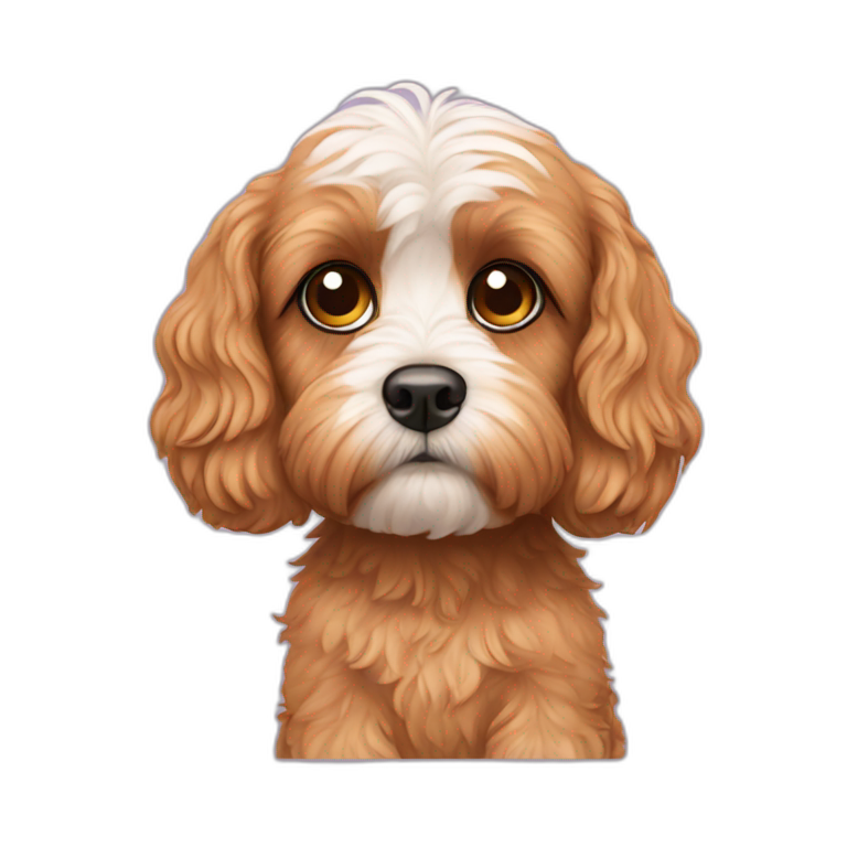 Dark brown curly cavoodle white chest | AI Emoji Generator