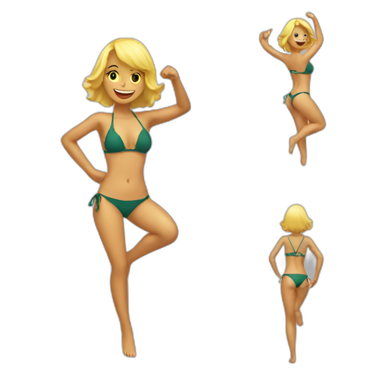 Blonde girl dancing with bikini AI Emoji Generator