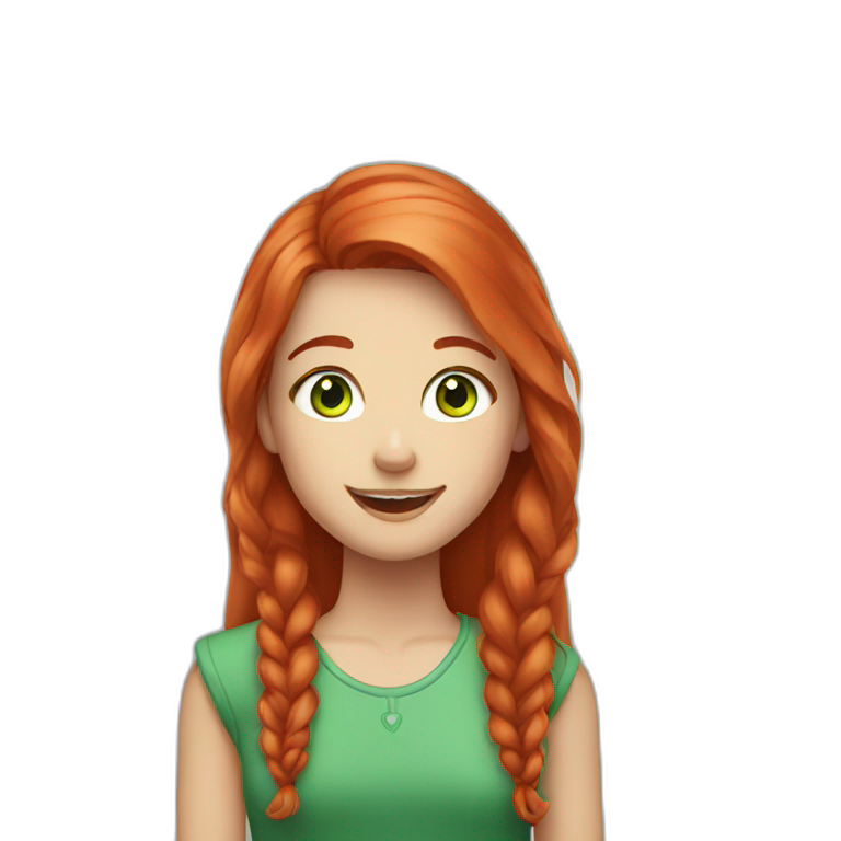 girl with long red hair and green eyes in braces | AI Emoji Generator