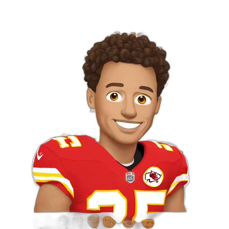 Patrick Mahomes with a raised fist | AI Emoji Generator