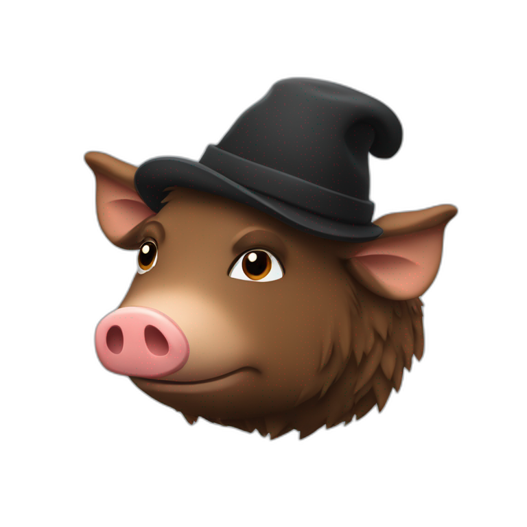 Sad brown stubble boar with black winter hat | AI Emoji Generator